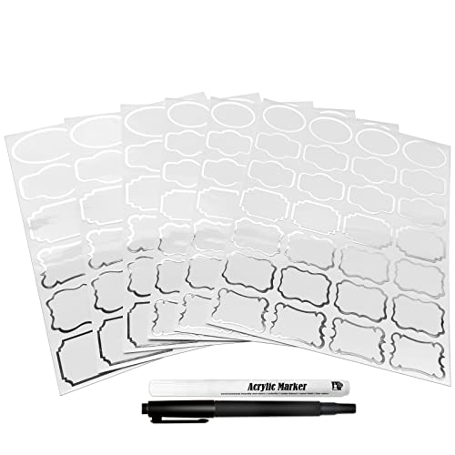 Kitchen Pantry Food Containers Clear Labels with Silver Border, 138 Waterproof Removable Write-on Sticker Labels Tags to Organize Spice Jars Condiment Flour Sugar Canisters Storage Bins,Free 2 Markers - color: Clear Labels With Silver Border(138 Pcs)