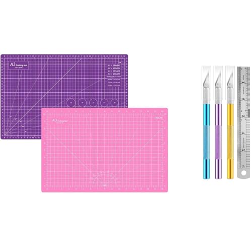 Headley Tools 18"x12" (A3) Cutting Mat Pink,3PCS Craft Knife Hobby Knife Includes 30PCS Spare Exacto Knife Blades #11 and A Ruler