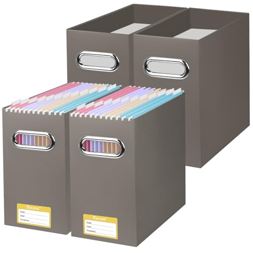 BALEINE File Organizer Box, Cardboard File Folder Organizer with Handle for Letter Size, Portable Collapsible Hanging Filing Box for Home Office Document Storage (4 Pack, Brown) - color: Brown, style: 4PK (Slim)