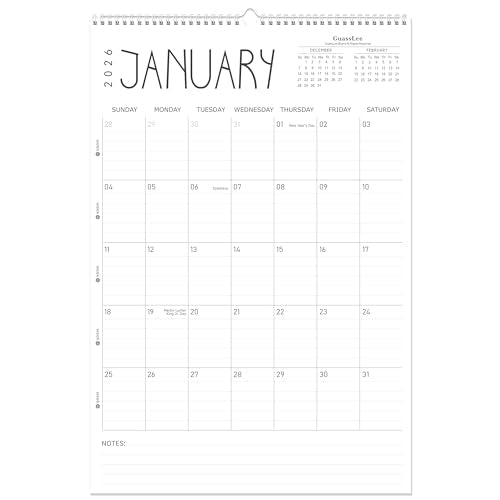 GuassLee Wall Calendar 2026 Large, 22" x 15" Hanging Wall Calendar 18-Month from Jan. 2026 to Jun. 2027, 2026-2027 Hanging Wall Planner with Spiral Binding for School Home Office Planning & Organizing - size: 22"x15"