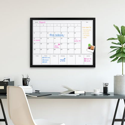3-in-1 Dry Erase Calendar for Wall, 23.6x17.7 inches Magnetic Surface Monthly & Weekly Planner Whiteboard, Dry Erase Board with Black Wood Frame, Hanging White Board Calendar(YL+ZL-BK,4560) - color: Black, size: 23.6"W x 17.7"H