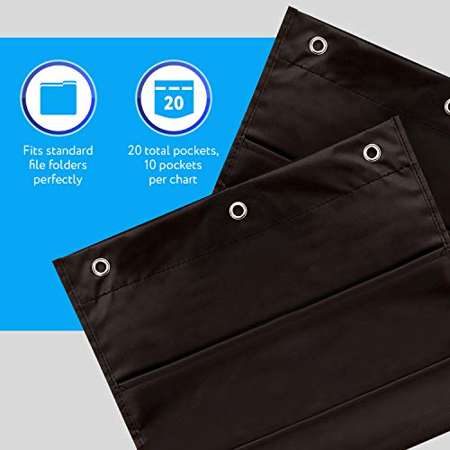 IMPRESA Deep File Pocket Chart - 47 x 14 in, Black - 2-Pack 20-Pocket Chart for Classroom Folders - Reinforced Grommets & Wall File Holder for Teachers