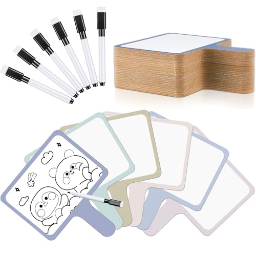 Henoyso 48 Pcs Dry Erase Answer Paddle with Markers Handheld Double Sided Paddles Colorful Flip Answer Dry Erase Paddles White Boards for Students Kids Score Boards Teacher(Rectangle Morandi Styles) - style: Rectangle Morandi Styles