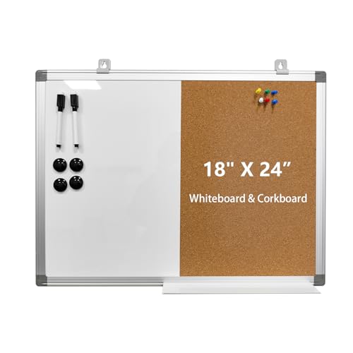 Combination Writeboard 24"x 18" Magnetic Whiteboard & Cork Board Aluminium Frame Dry Erase Board Bulletin Board Wall Mounted Memo Message - color: Aliumum Frame, size: 24"Wx18"H