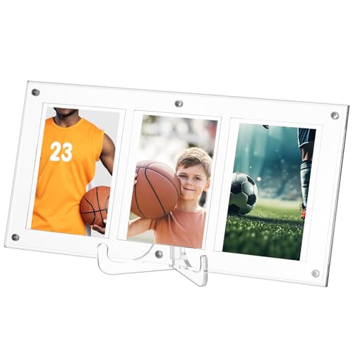 COLLBATH Triple Stand Acrylic Easel Display Stand for Sports Cards and Pictures, Sturdy and Multifunctional Tabletop Holder with Sleek Modern Design for Office Desktop and Home Use