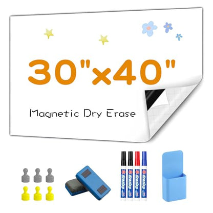 Magnetic Whiteboard Contact Paper, 30" x 40" Stick on Magnetic Dry Erase White Board Sticker on Wall, Easy to Write for Drawing, School, Office, Kitchen Fridge - size: 29.5" x 39.4"