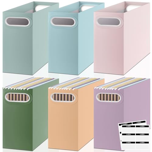 PerKoop 6 Pcs Morandi Color Hanging File Organizer Collapsible Cardboard File Box with Handle and Labels Pastel Hanging Folder Organizer Letter Size for Student Teacher Office Classroom (6 Colors) - color: Multicolor