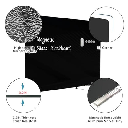 Magnetic Glass Blackboard - Glass Dry Erase Board 48"x96" Large Frameless Board for Walls Office School and Home,Black - color: Black, size: 48" x 96"