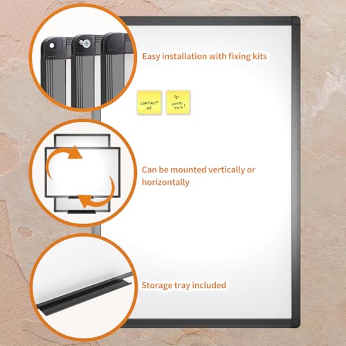 VIZ-PRO Magnetic Whiteboard/Dry Erase Board with Black Aluminium Frame, 18 X 12 Inches, Includes 1 Eraser & 2 Markers & 4 Magnets - size: 18"W x 12"H