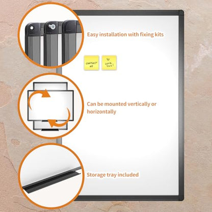 VIZ-PRO Magnetic Whiteboard/Dry Erase Board with Black Aluminium Frame, 18 X 12 Inches, Includes 1 Eraser & 2 Markers & 4 Magnets - size: 18"W x 12"H