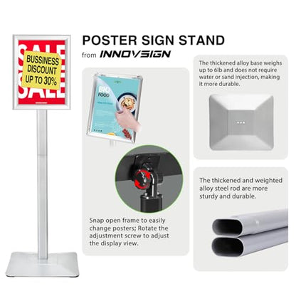3Packs Heavy Duty Adjustable Pedestal Poster Sign Stand, 11x17 Aluminum Open Floor Standing Sign Holder for Vertical and Horizontal View Display, Silver
