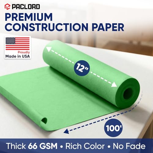 Green Construction Paper Roll 12" x 100 ft – Made in USA – 12" Bulletin Board Paper for Classroom & School, Teachers & Kids - color: Green, size: 12"W x 1200"L
