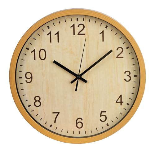 Kids Wall Clock Silent Non-Ticking Childrens Clock Round Decorative Wall Clocks for Classroom, School, Office, Bedroom, Living Room, Kitchen (Light Wood Grain, 12 inch) - color: Light Wood Grain