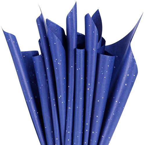 SUNCOLOR 36 Sheets Glitter Blue Tissue Paper, 20 x 20 Inch Wrapping Paper for Gift Bags, Crafts, Packaging, DIY Projects, Sparkly Shimmer Blue - color: Blue
