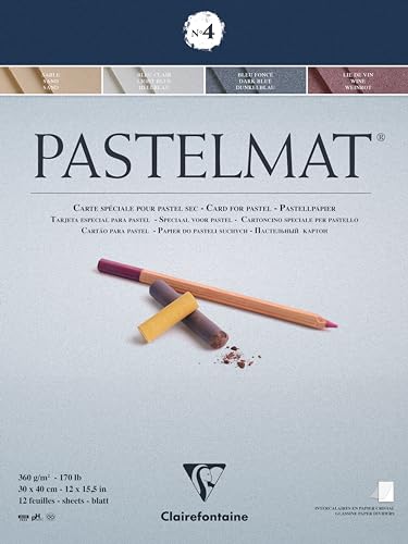 Clairefontaine 96112C Pastelmat Pad (Card for Pastel), 30x40cm, Dark, Light Blue, Wine, Sand, 30 x 40 cm, Assorted Colours - size: 30 x 40 cm, style: Card Pad No 4