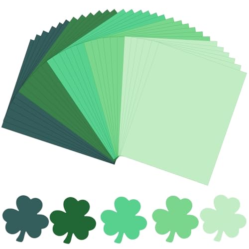 JULBEAR 30 Sheets St Patrick's Day Colored Cardstock 5 Colors 180gsm 8.5x11 Inch Assorted Green Cardstock for DIY Cards Scrapbook Print Paper DIY Crafts Holiday Decorations Making Office Home Supplies - style: St Patrick's Style