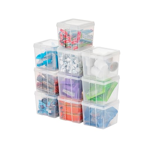 IRIS USA Vertical Storage Bins with Lids |Made in USA| Flip Top Containers for Organizing Pantry, Office, Craft, and Study Supplies - Small (10-Pack) - size: Small - 10 Pack