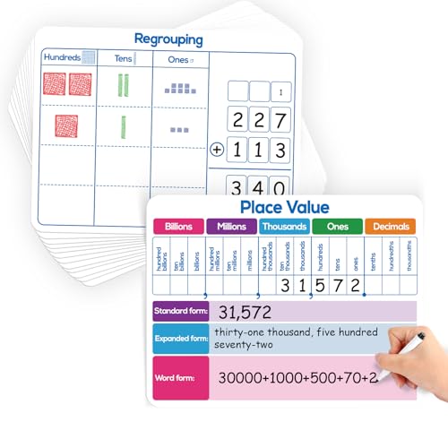 Aizweb 12 Pack Place Value Dry Erase Board Card,12" x 9"Regrouping Base Ten Small Whiteboard Math Manipulatives Addition Subtraction Game for Student Classroom Must Have Homeschool Teacher Supplies - style: 12 Pack Place Value