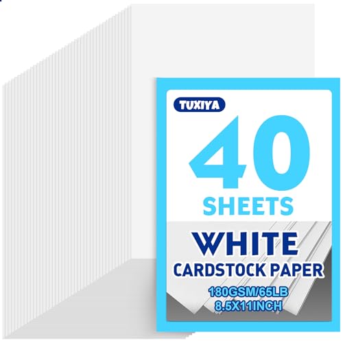 TUXIYA White Cardstock 8.5 x 11 Inches, 180 GSM/65 LB Heavyweight White Construction Paper, 40 Sheets Printer Paper for Invitations, DIY Cards, Arts, Crafts, Watercolor Projects - color: White, size: 40p