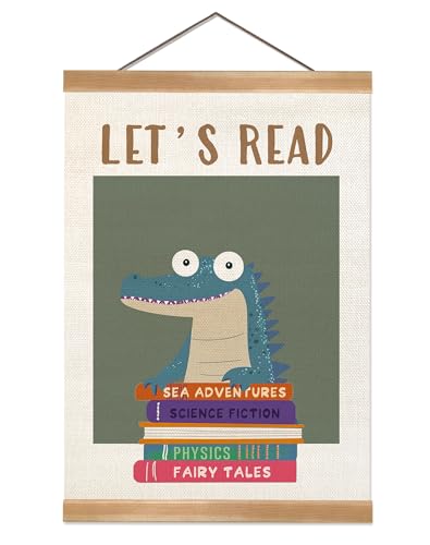 ZTGDA Let’s Read Crocodile Poster,Linen Canvas Reading Hanging Wall Art Decor for Classroom, Library,Playroom or Reading Nook Decor 12x16Inch (Read) - color: Read