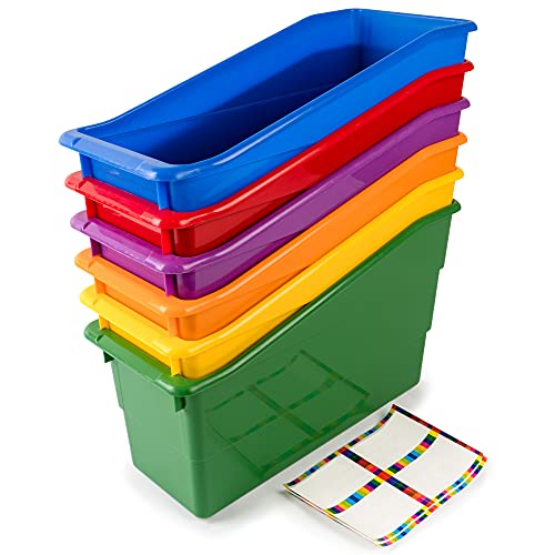 Really Good Stuff-163319 Durable Magazine, Book, Folder, File and Binder Holders – Ideal for Narrow or Vertical Storage Needs– Instantly Color Code Home Classroom –Assorted Primary Colors(Set of 6) - color: Rainbow