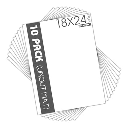 Mat Board Center, Pack of 10 18x24 White Uncut Mat Boards, Acid-Free Backing Matte Boards for Frames, Prints, Photos, Pictures - size: 18x24