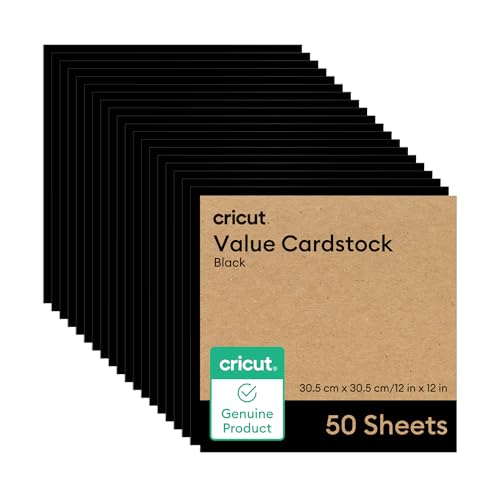 Cricut® Value Cardstock, Black - 12 in x 12 in (50 Sheets) - color: Black