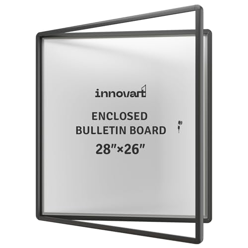 INNOVART 28”x26” Enclosed Bulletin Board, Weatherproof Dry Erase Board with Locking Swing-Open Door, Black Aluminum Frame Wall Mounted Enclosed Whiteboard for Home, School, Office, Commercial - color: Black Frame Dry Erase, size: 28"x26"