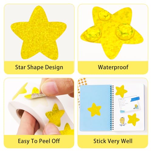 Anwyll Star Stickers - 500Pcs 1Inch Holographic Gold Star Stickers for Kids Reward Self Adhesive Stars Shaped Sticker Stars Incentive Sticker Roll for Envelope Seal Classroom Teacher Behavior Chart - color: Gold