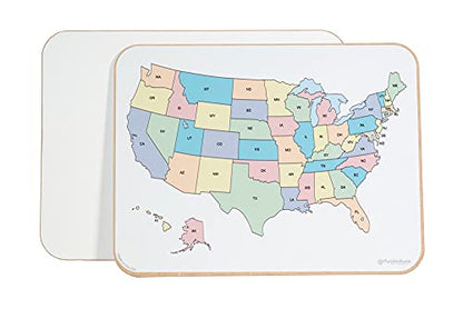 Student Lapboard with USA Map and State Names, 11" x 17" x 1/8" Double Sided Non-Magnetic Lap Board. US Map with State Name Abbreviations on One Side - color: Map With State Names