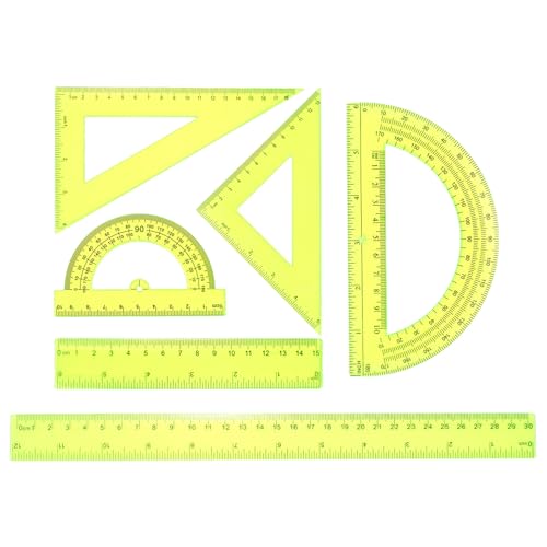 HARFINGTON 6pcs Triangular Ruler Set 15/30cm Plastic Metric Inch Geometric Protractor Triangle Engineering Scale Drafting Ruler Kit for Office Home, Yellow - color: Yellow