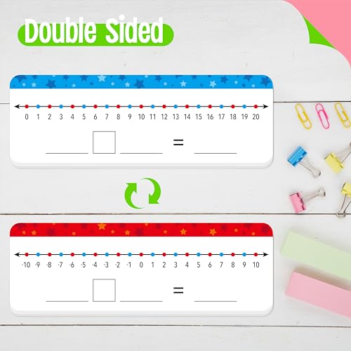 15 Packs Number Line Dry Erase Boards, Double Sided Writable and Erasable Board-0 to 20 on One Side & -10 to10 on Other Side Math White Board for Kids, Students, Classroom and Home (12” x 4”) - color: Stars, size: -10-10/0-20 -15 Packs