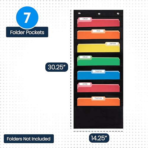 Essex Wares - 7 Pocket File Pocket Chart, Black, Tall - Versatile Wall Hanging File Folder Organizer for Classroom, Office, Home, and More - Wall Folder Organizer - 7 Pockets - size: 7 Pocket