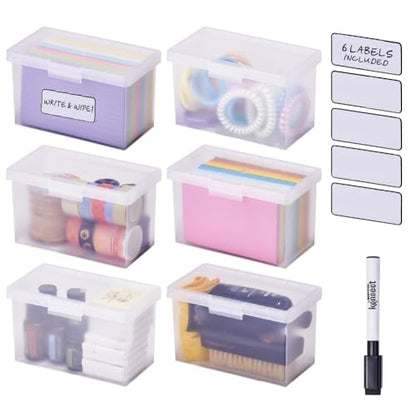Bostitch Konnect Storage Containers with Lids, Office Organizer, Clear Plastic Box, Stackable for Index Cards, Labels, 1 Qt, 6 Pack - size: 6-Pack