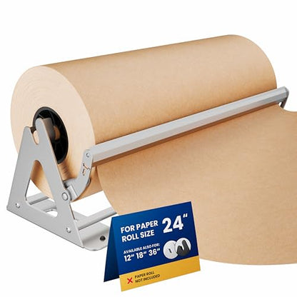 DIY Crew 24 Inch Paper Roll Dispenser and Cutter - Heavy-Duty Wall Mountable, Non Slip Tabletop - Kraft, Freezer, Butcher Paper - Up to 1000ft Rolls - color: Silver, size: 24"