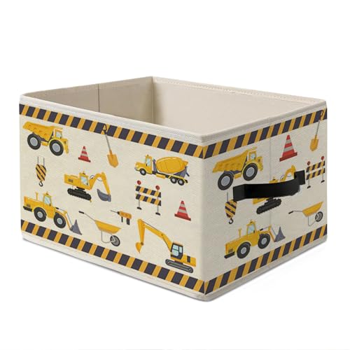 Boys Nursery Room Storage Bins Box,Rectangular Kids Excavator Decor Collapsible Basket Organizer for Kids Nursery Bedroom Bathroom Play room Toys Books Clothes Playroom Essentials - color: yellow