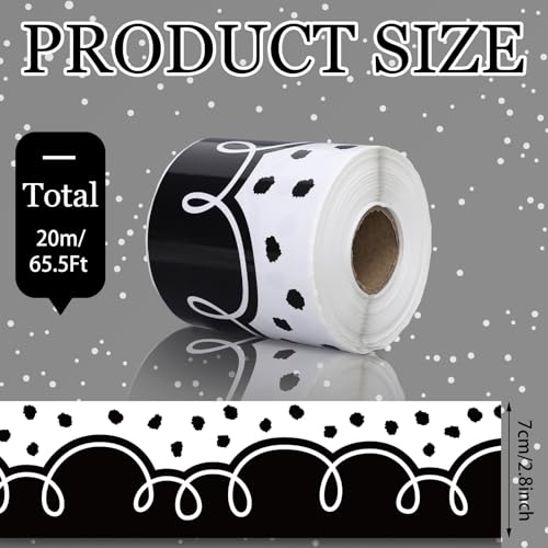 FYSUIMU 65.6 Ft Squiggle Bulletin Board Border Black White Squiggles and Dots Die Cut Border Trim Stickers Roll for Back to School Home Classroom Boho Party Wall Decoration