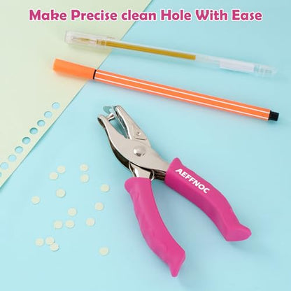 AEFFNOC Single Hole Punch, One Hole Puncher with Soft Grip Handle, 1/4 Inch Paper Hole Punches, Small Hole Punchers with Paper Mess Tray, 6 Sheets Capacity, for Crafts, Scrapbooks (Pink) - color: Pink 1/4 inch