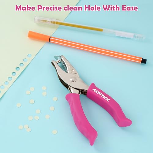 AEFFNOC Single Hole Punch, One Hole Puncher with Soft Grip Handle, 1/8 Inch Paper Hole Punches, Small Hole Punchers with Paper Mess Tray, 6 Sheets Capacity, for Crafts, Scrapbooks - color: Pink 1/8 inch