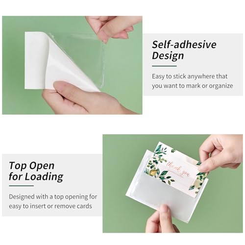 Ohuimrt Storage Bin Labels, 52 Pack, 3.5" x 2.5" Index Card Size | Clear Adhesive Pockets, Top Open, Tote Labels, Index Card Holder Organizer - size: 3.5" x 2.5"