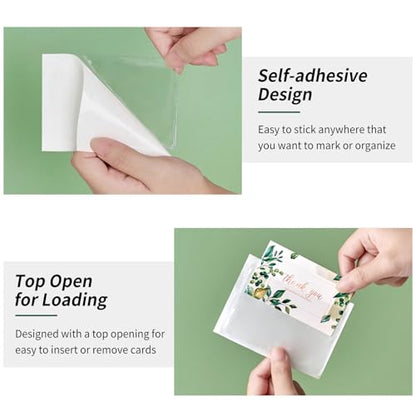 Ohuimrt Storage Bin Labels, 52 Pack, 3.5" x 2.5" Index Card Size | Clear Adhesive Pockets, Top Open, Tote Labels, Index Card Holder Organizer - size: 3.5" x 2.5"