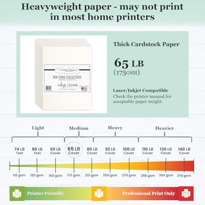 Cardstock Warehouse Pop-Tone Whip Cream Card Stock Paper - 50 Sheets, 8.5 x 11" - 65 lb / 175 GSM Premium Cream Card Stock for Die-cutting, Crafts, Printing, Card Making and DIY Projects - color: Whip Cream