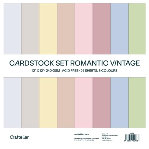 Craftelier - Cardstock Set Romantic Vintage | Pack of 24 Double Sided Cardstock for Card Making, Scrapbooking and Craft Projects | Weight 240 grams | Size 30,48 cm x 30,48 cm (12" x 12") - color: Romantic Vintage, size: 12" x 12"