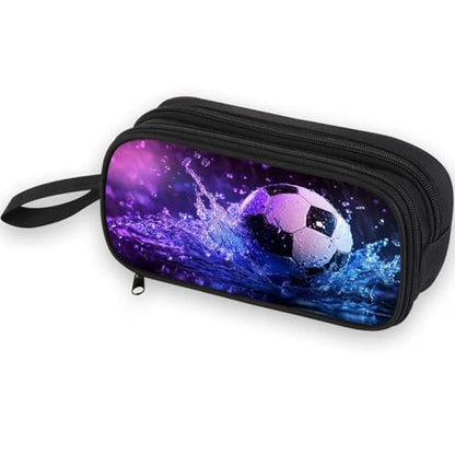 Firmiso Kids Pencil Case, Soccer Water Splash Graphic, Large Capacity Double Zipper Pencil Pouch with Compartments, Durable Polyester Stationery Organizer, Pen Bag for Boys Girls Teens - color: Soccer Water Splash