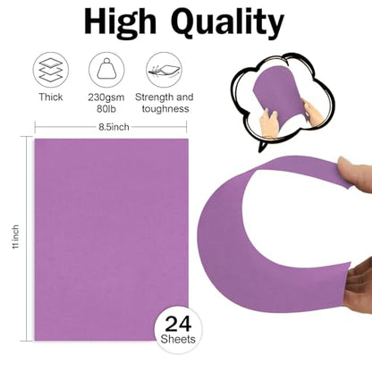 Purple Cardstock 8.5 x 11 80lb Halloween Card Stock For Printer, Goefun 24 Sheets Purple Construction Paper for Wedding Invitations, DIY Cards, Menus, Crafts - color: purple