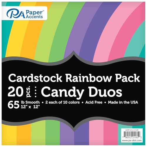 Accent Design Paper Accents Variety Pack, Rainbow Cardstock, Candy Duo, 12x12 Inch, 20 Pack, 65lb Coordinated Color Cardstock, Scrapbooking, Card Making, and Crafts - color: Candy Duo