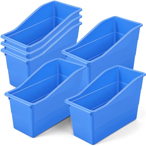 6 Pack Book Bins for Classroom Library, Storage Organizer Bins Holders, 11.4 x 5.5 x 7.4 Inch Durable Plastic Containers for School, Office, Kitchen & Home Organization (Blue) - color: Blue