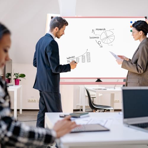 Mobile Whiteboard, 48x32 Inches Dry Erase Board with Stand, Large Rolling Whiteboard on Wheels, Standing White Board for Office, School, Home, Magnetic Double Sided White Board with Paper Pad - color: Pink, size: 48"x32"