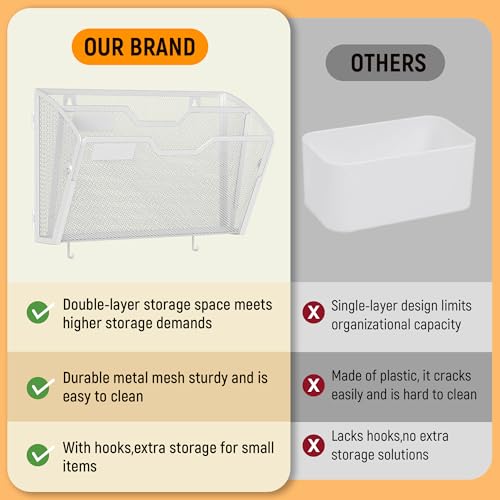 Docnest 2 Tier Mesh Wall File Holders with Hooks – 3 Pack Hanging Letter Holder - Document Organizer for Mail, Paper, Office, Home, School – Space-Saving Wall Mounted Folder Holder – White - color: 2 Tier-White-3 Pack