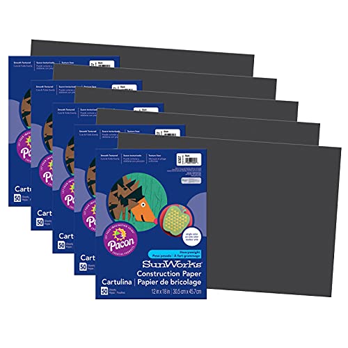 SunWorks® Construction Paper, Black, 12" x 18", 50 Sheets Per Pack, 5 Packs